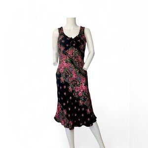 Betsey Johnson Black & Pink Floral Paisley Sleeveless Midi Dress